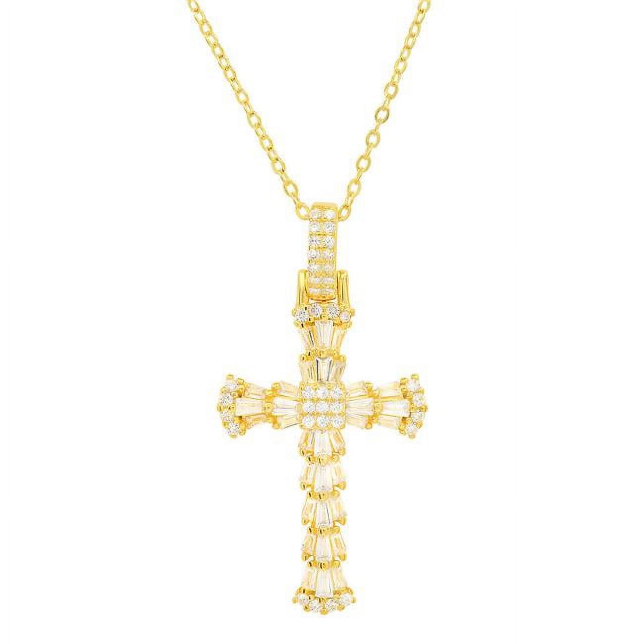 Picture of 212 Main 04-068Y-DSN 18 in. 14K Gold Over Silver Baguette-Cut Cubic Zirconia Cross Pendant