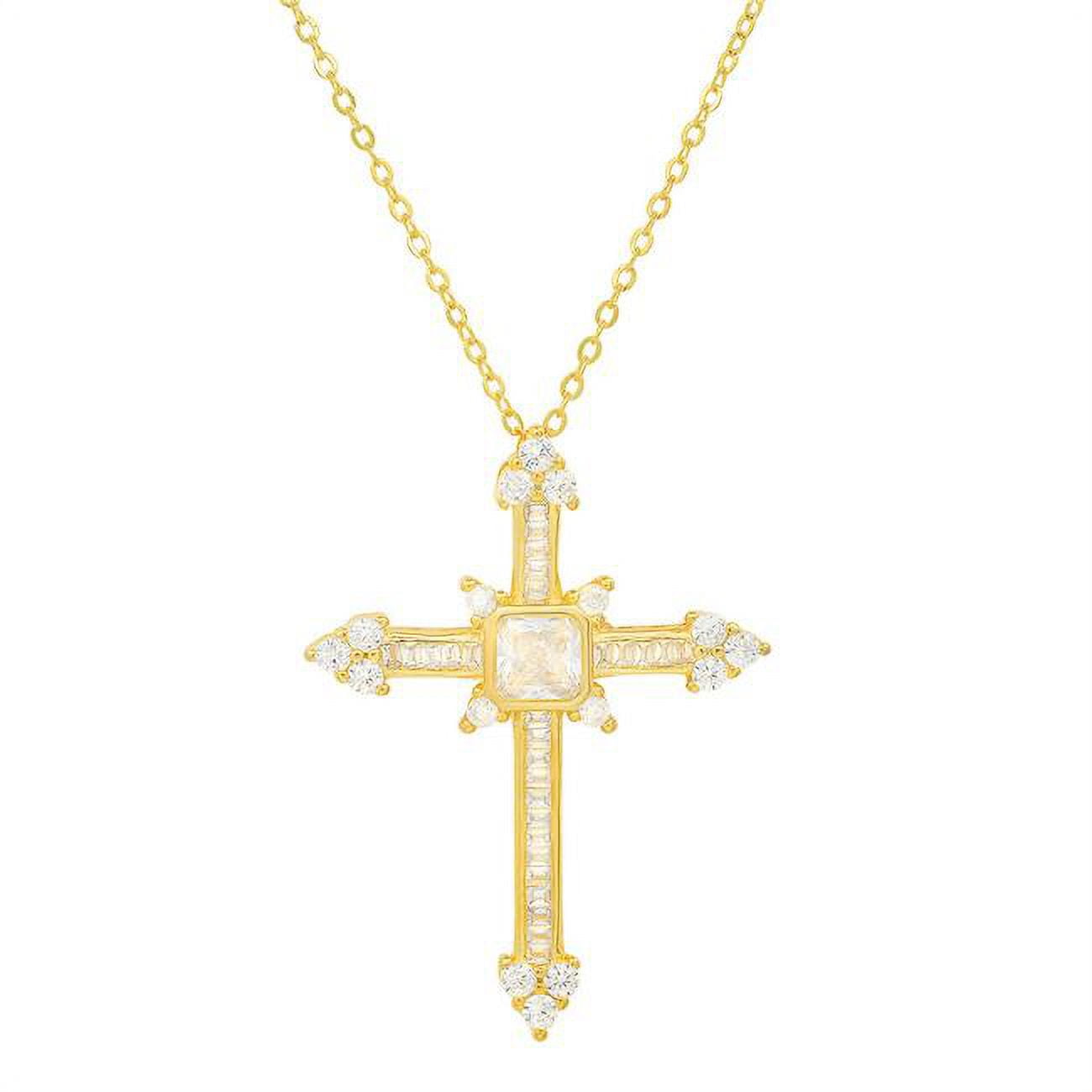 Picture of 212 Main 04-067Y-DSN 18 in. 14K Gold Over Silver Fancy Cubic Zirconia Cross Pendant