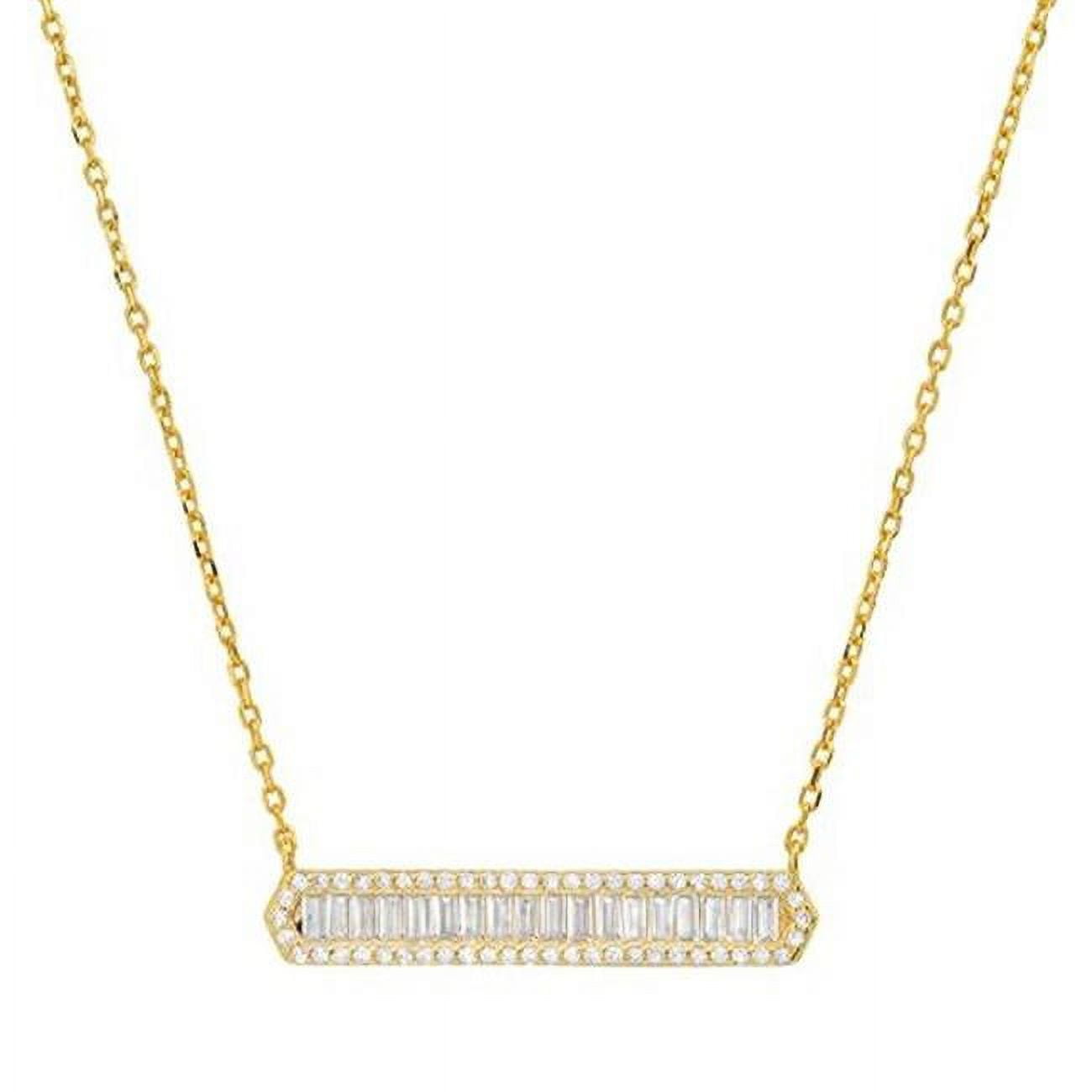 Picture of 212 Main 04-115Y-DSN 18 in. 14K Gold Over Silver Baguette-Cut Cubic Zirconia Bar Necklace