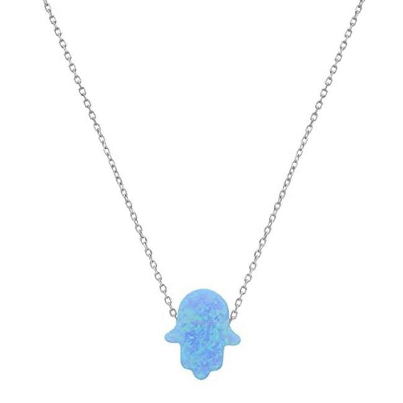 Picture of 212 Main 09-002BO-DSP 18 in. Sterling Silver Blue Opal Hamsa Necklace