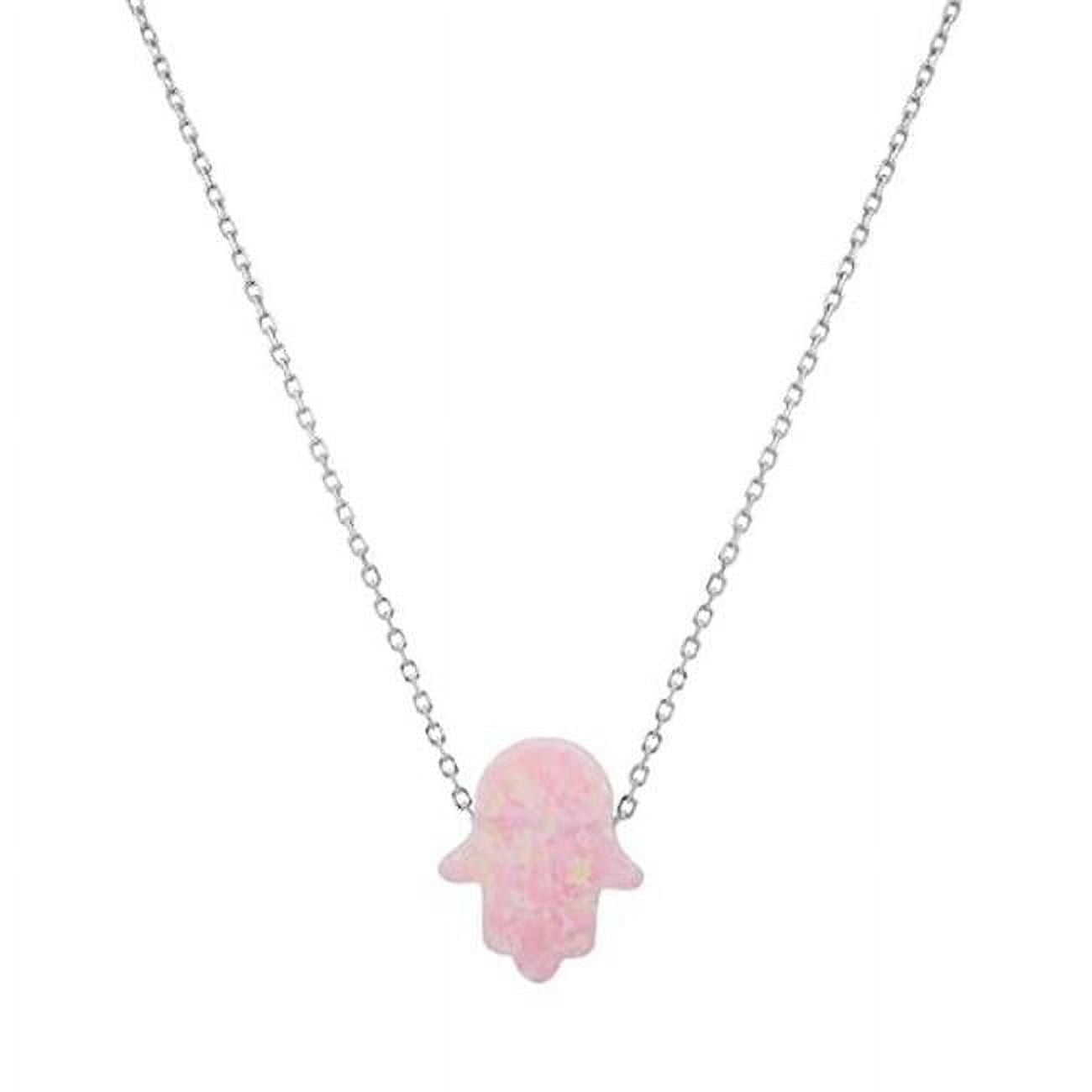 Picture of 212 Main 09-002PO-DSP 18 in. Sterling Silver Pink Opal Hamsa Necklace