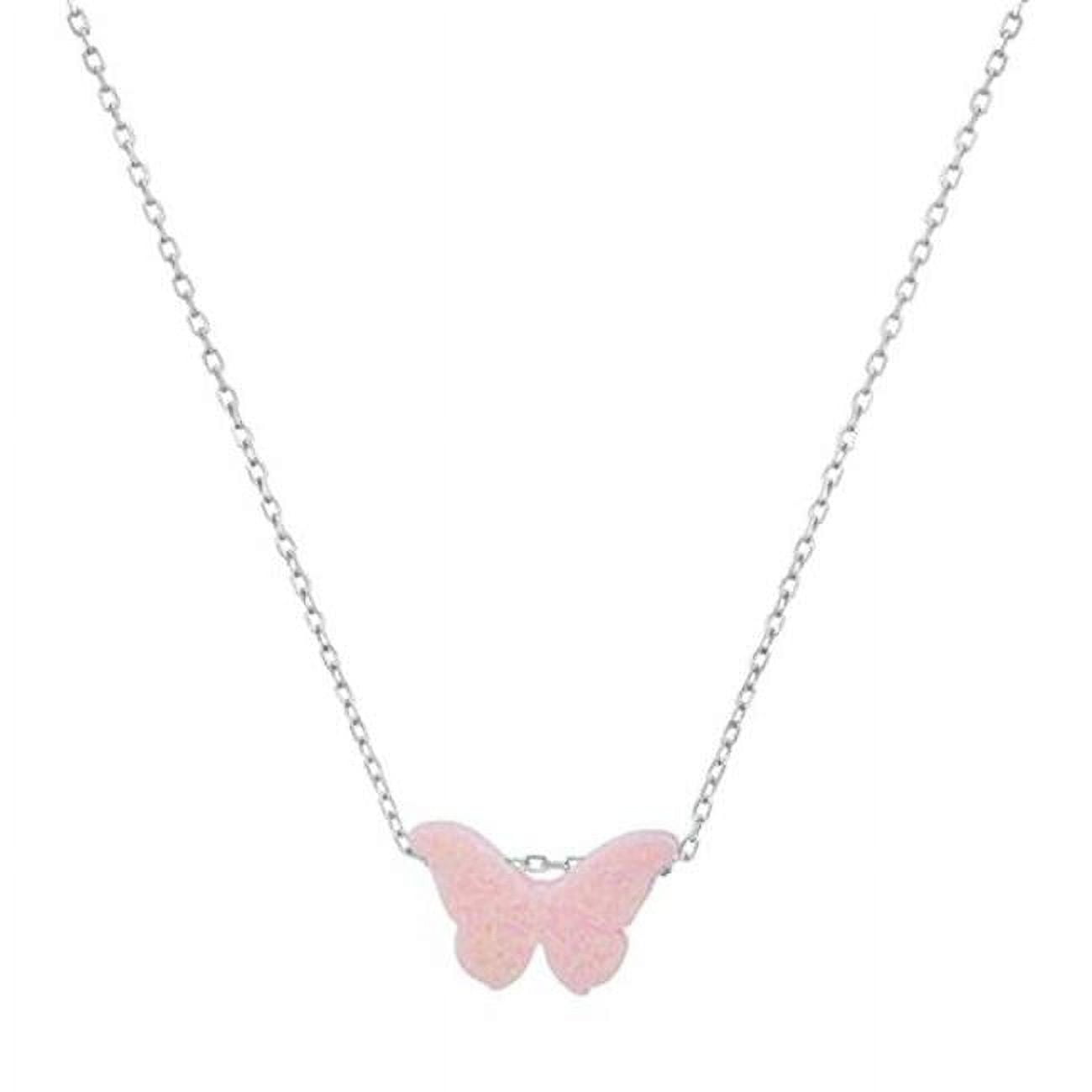 Picture of 212 Main 09-004PO-DSP 18 in. Sterling Silver Pink Opal Butterfly Necklace