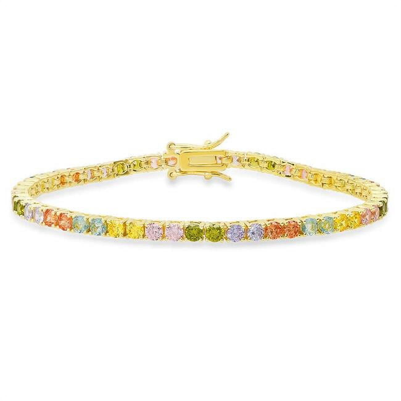7.25 in. 14K Gold Over Silver Multi Color Cubic Zirconia Tennis Bracelet