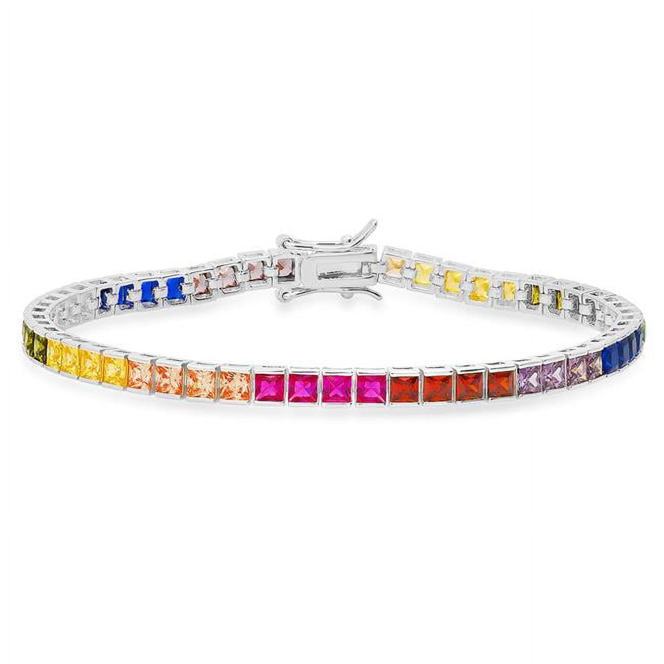 Picture of 212 Main 02-009-DSB 7.25 in. Sterling Silver Multi Color Princess-Cut Cubic Zirconia Tennis Bracelet