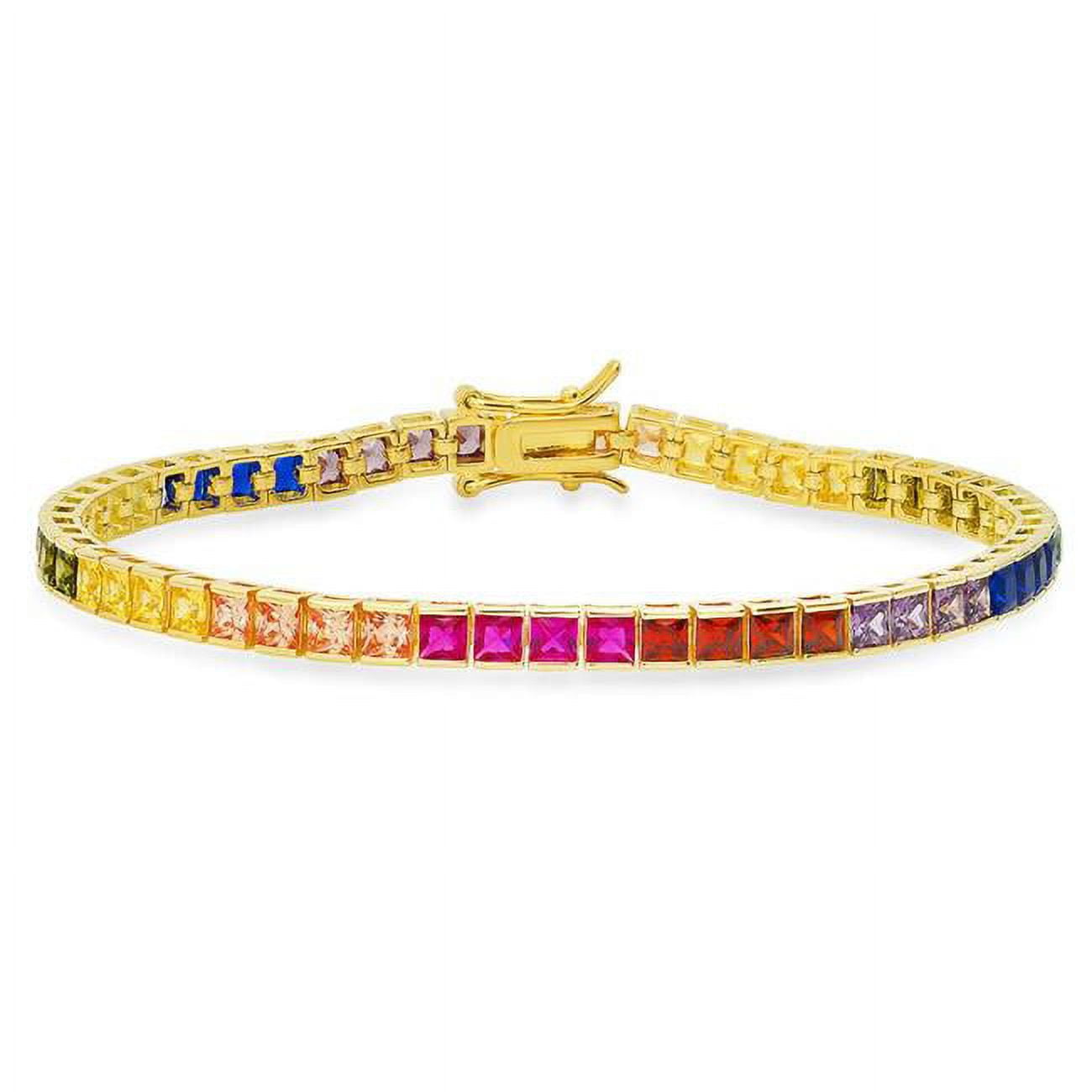 Picture of 212 Main 02-009Y-DSB 7.25 in. 14K Gold Over Silver Multi Color Princess-Cut Cubic Zirconia Tennis Bracelet