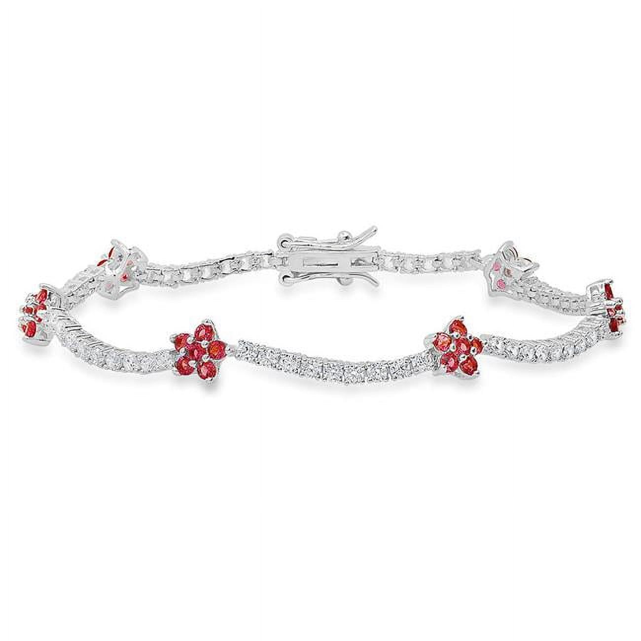 Picture of 212 Main 02-012-DSB 7.25 in. Sterling Silver Cubic Zirconia Pink Sapphire Floral Station Tennis Bracelet