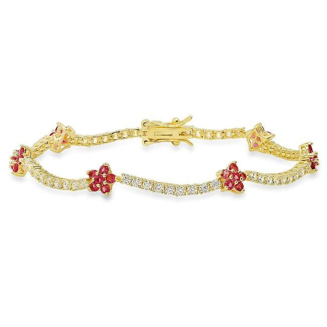 Picture of 212 Main 02-012Y-DSB 7.25 in. 14K Gold Over Silver Cubic Zirconia Pink Sapphire Floral Station Tennis Bracelet