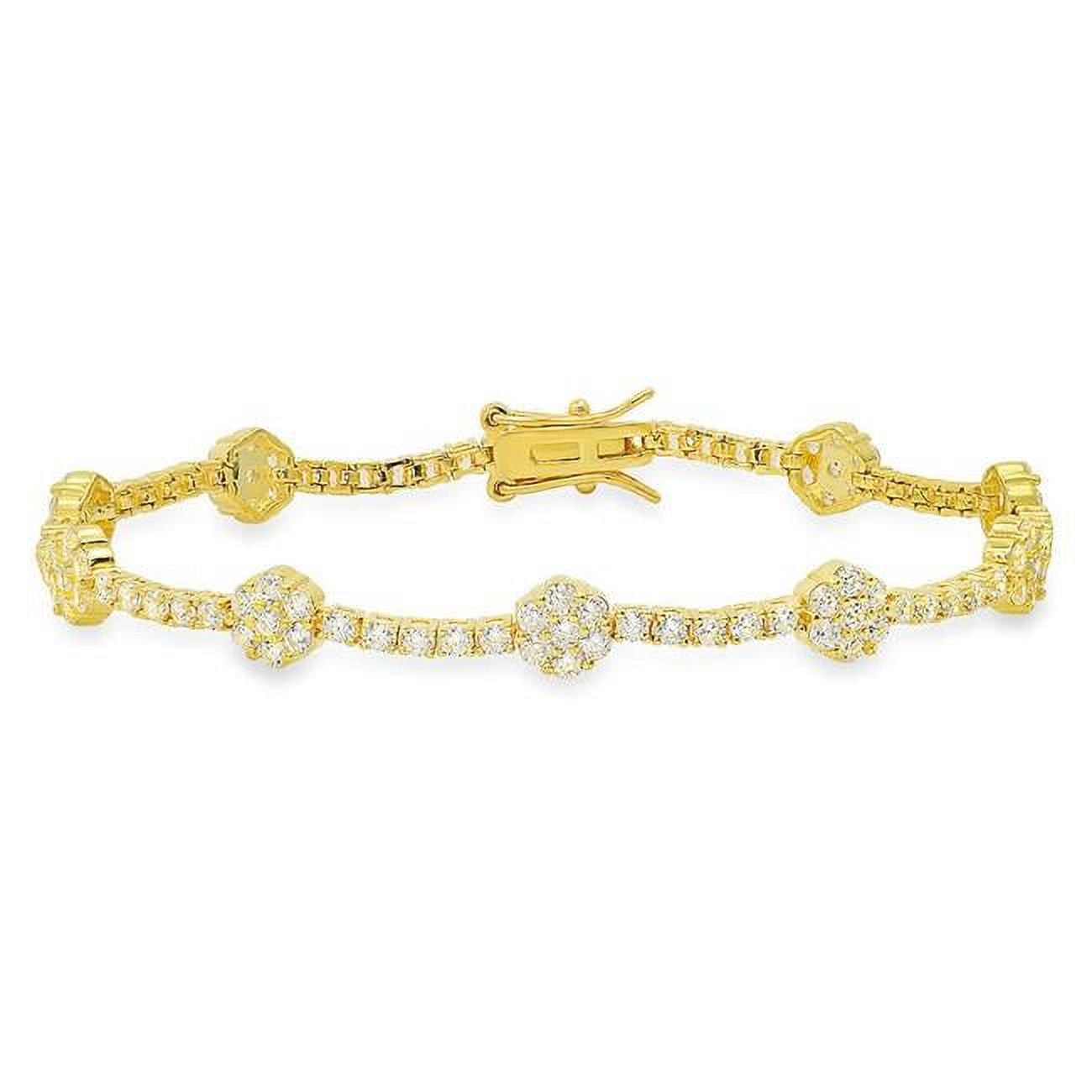 Picture of 212 Main 02-014Y-DSB 7.25 in. 14K Gold Over Silver Cubic Zirconia Floral Station Tennis Bracelet
