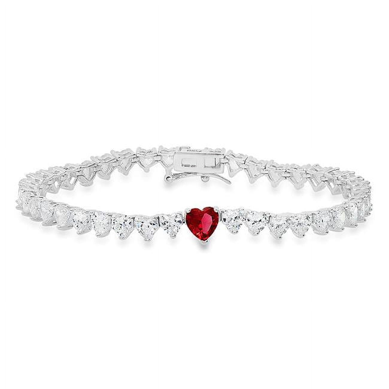 Picture of 212 Main 02-016-DSB 7.25 in. Sterling Silver Ruby Cubic Zirconia Heart-Cut Cubic Zirconia Tennis Bracelet