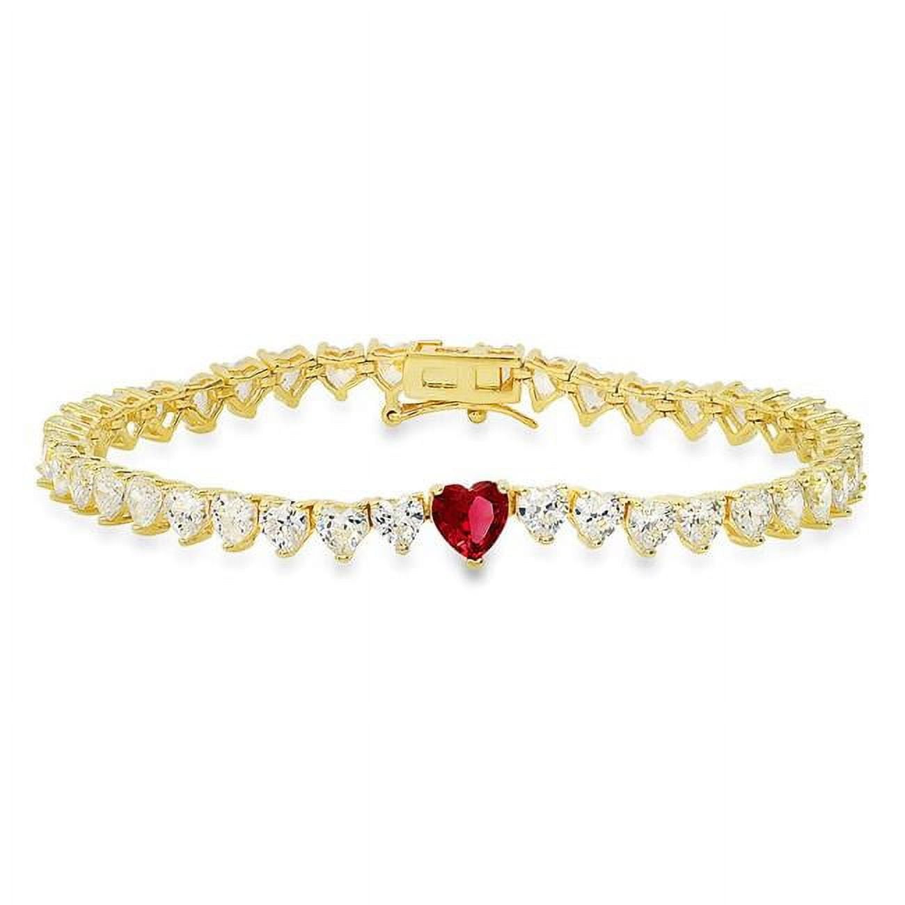 Picture of 212 Main 02-016Y-DSB 7.25 in. 14K Gold Over Silver Ruby Cubic Zirconia Heart-Cut Cubic Zirconia Tennis Bracelet