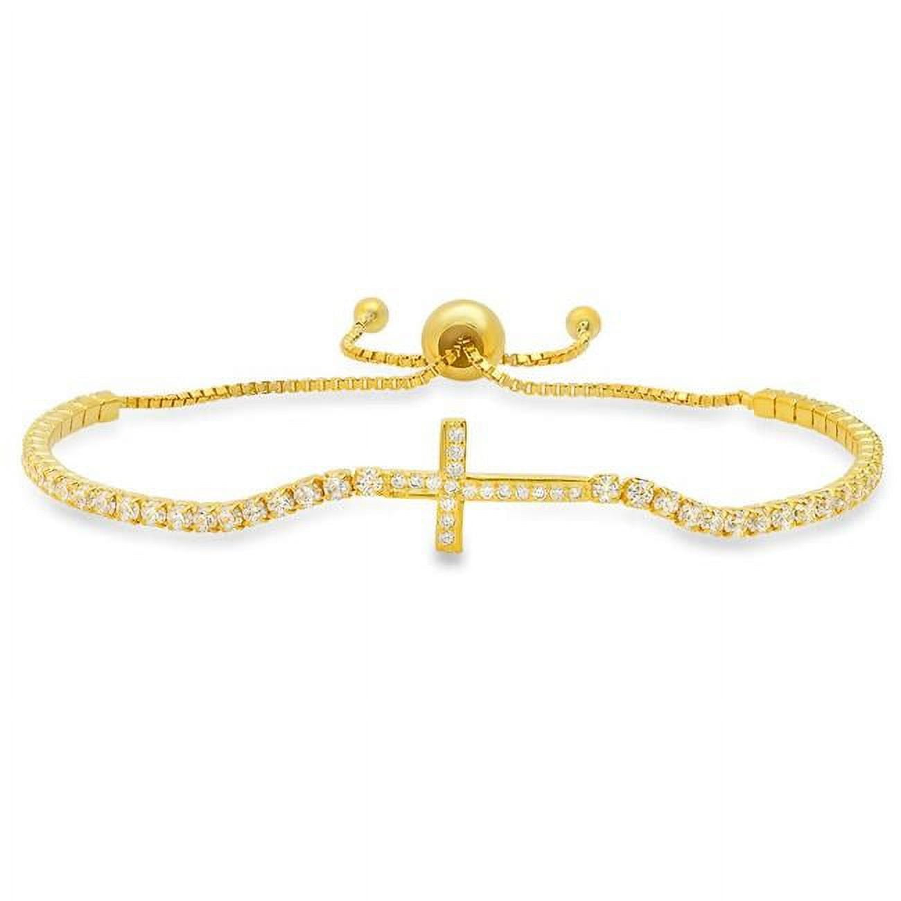 Picture of 212 Main 04-024Y-DSB 9.5 in. 14K Gold Over Silver Petite Cubic Zirconia Cross Adjustable Bracelet