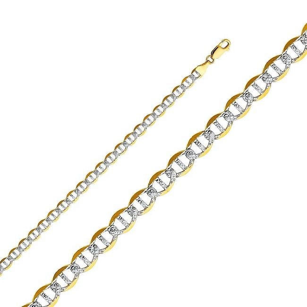 CH-0337-075 7.5 in. 14K Two Tone Gold 5.5 mm Wide White Pave Flat Mariner Chain -  Precious Stars