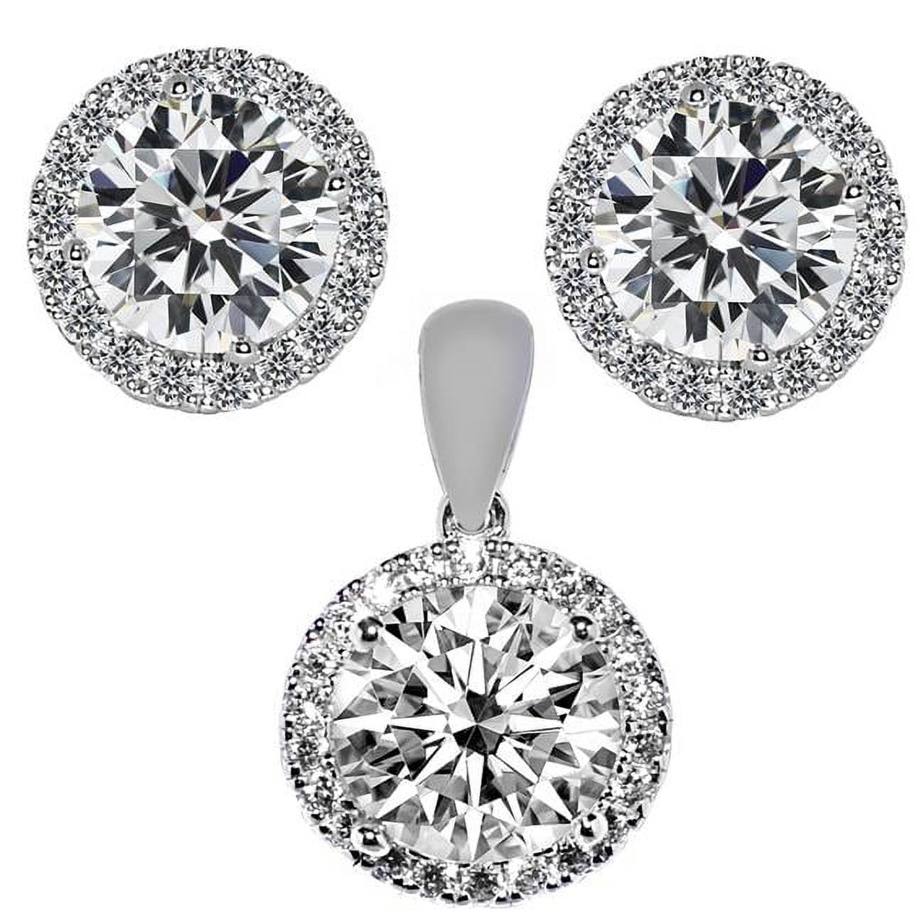 Picture of Precious Stars EP1687-2482 14K White Gold Round-Cut Cubic Zirconia Halo Earring Pendant Set