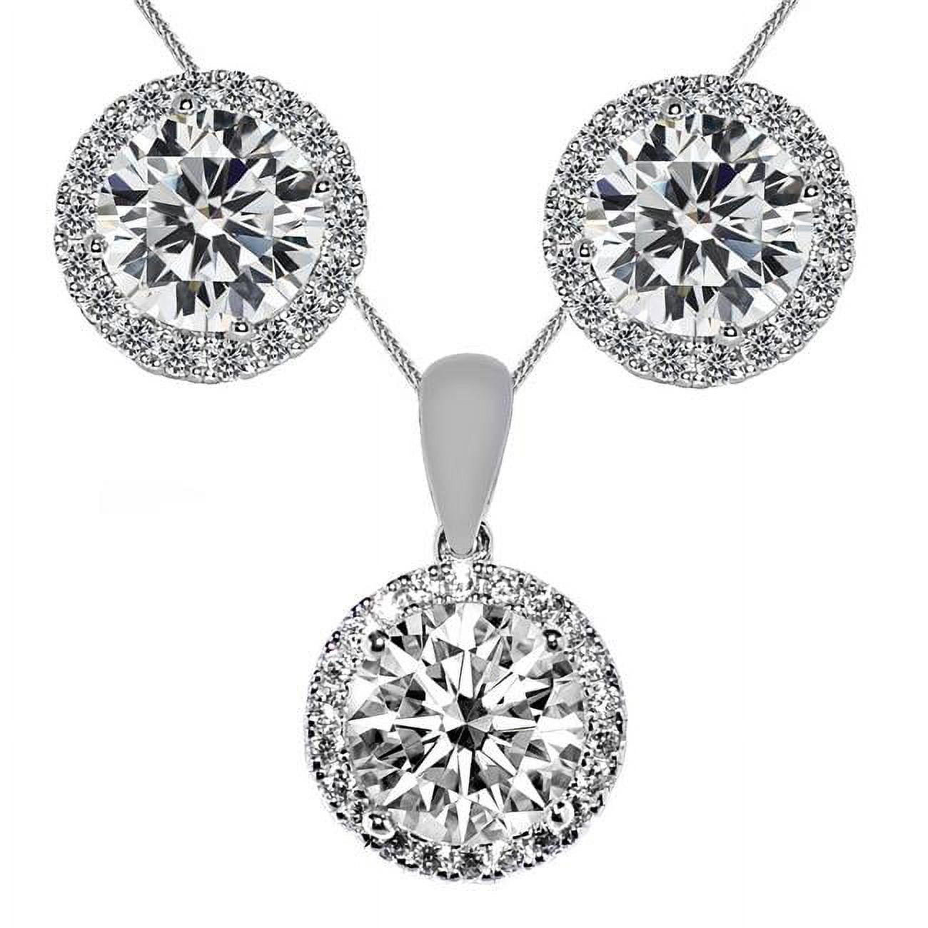 Picture of Precious Stars EP1687-2482-C195-16 16 in. 14K White Gold Round-Cut Cubic Zirconia Halo Earring Pendant Set