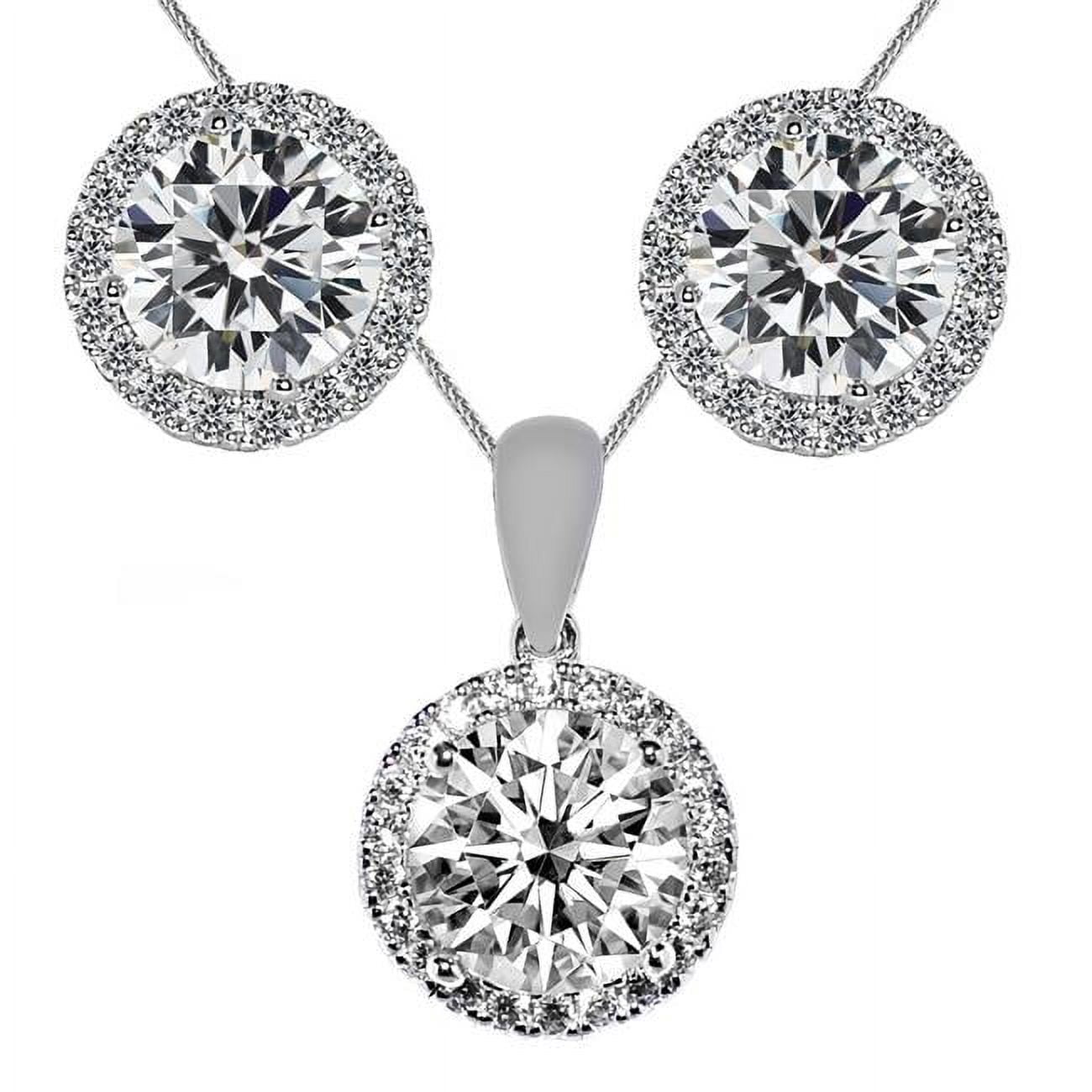 Picture of Precious Stars EP1687-2482-C195-18 18 in. 14K White Gold Round-Cut Cubic Zirconia Halo Earring Pendant Set