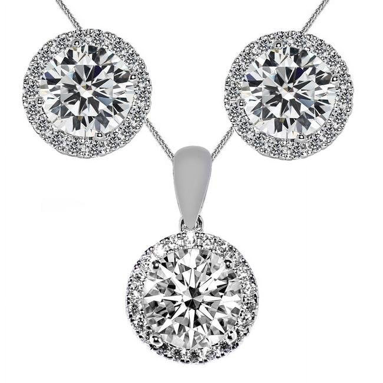 Picture of Precious Stars EP1687-2482-C195-22 22 in. 14K White Gold Round-Cut Cubic Zirconia Halo Earring Pendant Set