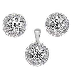 Picture of Precious Stars EP1693-2488 14K White Gold Cubic Zirconia Round-Cut Double Halo Earring Pendant Set