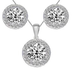 Picture of Precious Stars EP1693-2488-C195-18 18 in. 14K White Gold Cubic Zirconia Round-Cut Double Halo Earring Pendant Set