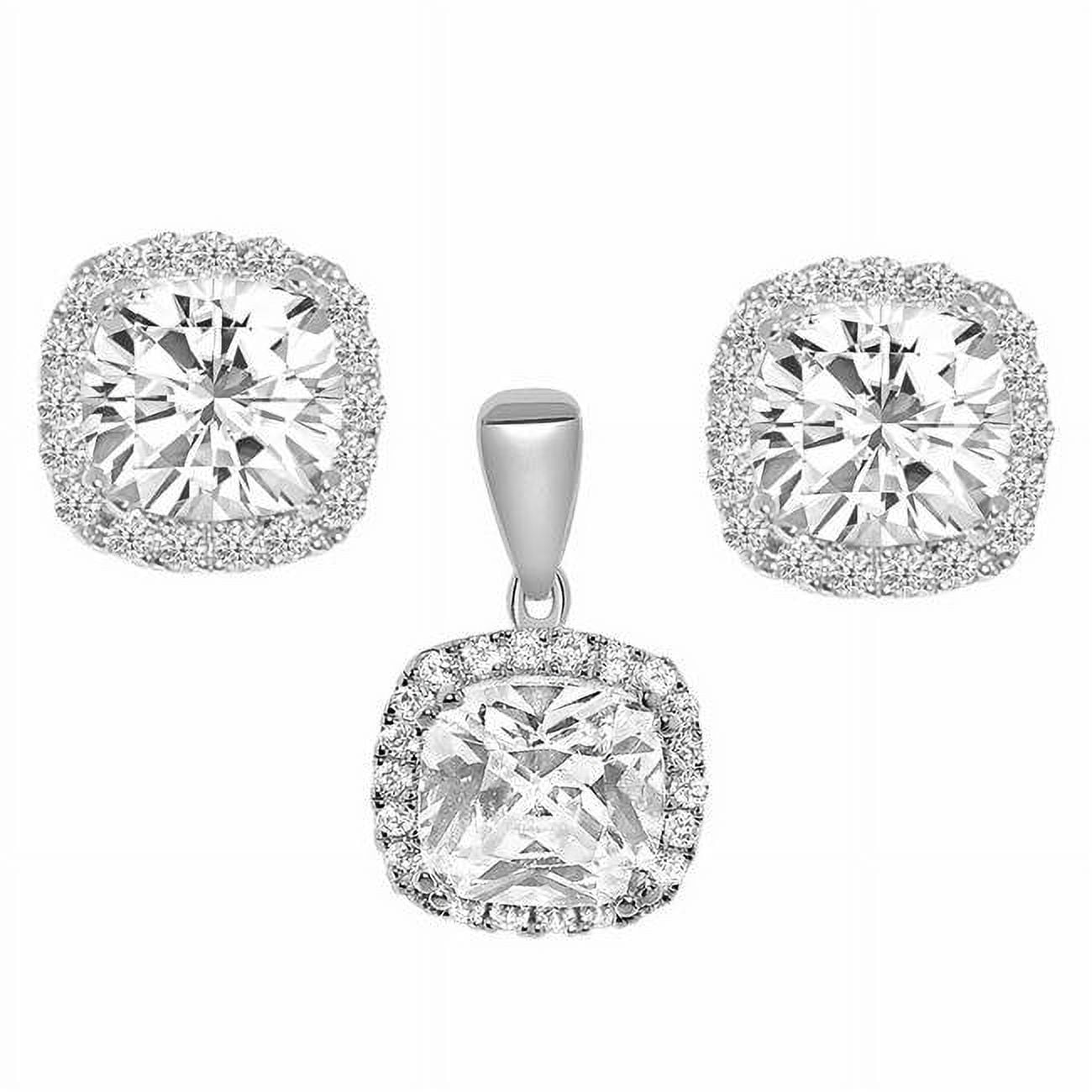 Picture of Precious Stars EP1694-2489 14K White Gold Cushion-Cut Cubic Zirconia Halo Earring Pendant Set