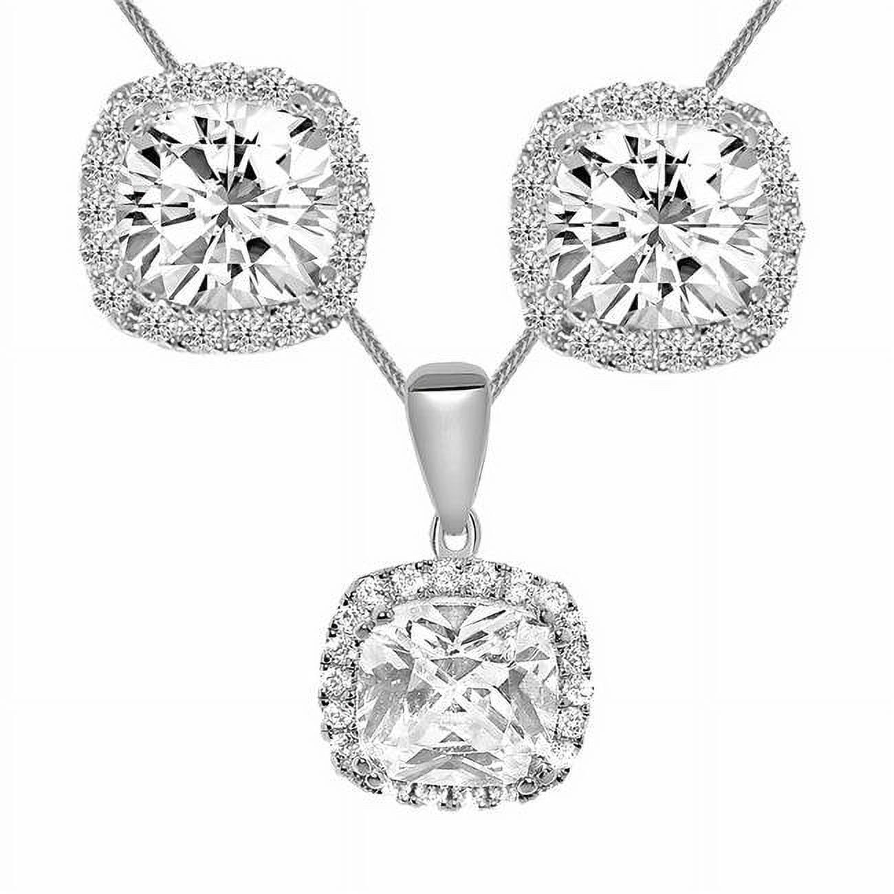 Picture of Precious Stars EP1694-2489-C195-16 16 in. 14K White Gold Cushion-Cut Cubic Zirconia Halo Earring Pendant Set