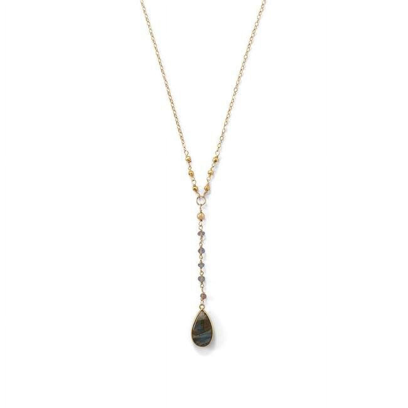 Picture of 14K Yellow Gold Plated Sterling Silver Labradorite Beaded Drop Necklace