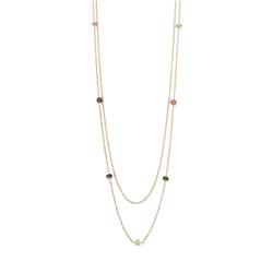 Picture of 14K Yellow Gold Plated Sterling Silver Two Strand Tourmaline Beaded Necklace