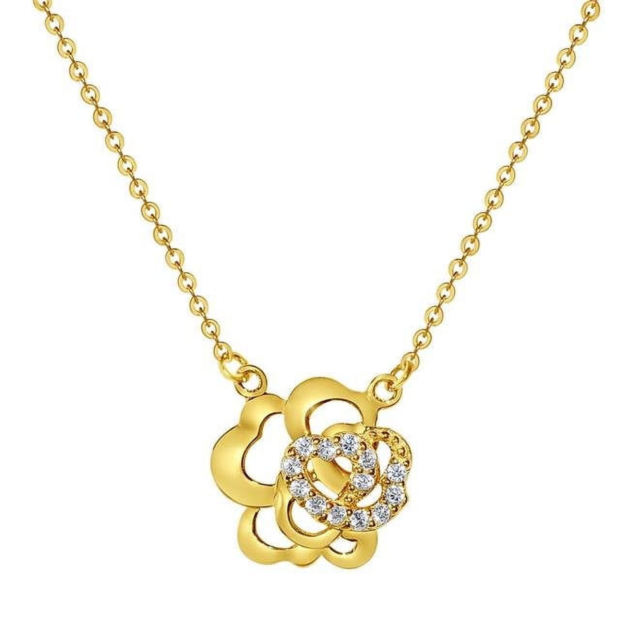 Picture of 14K Yellow Gold Cubic Zirconia Flower Pendant Necklace
