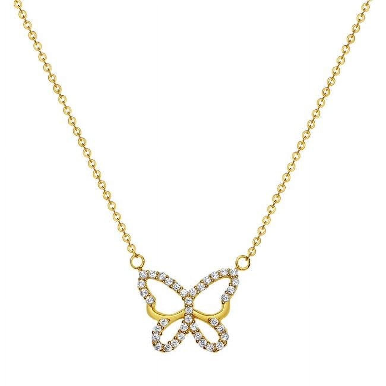 Picture of 14K Yellow Gold Cubic Zirconia Butterfly Pendant Necklace