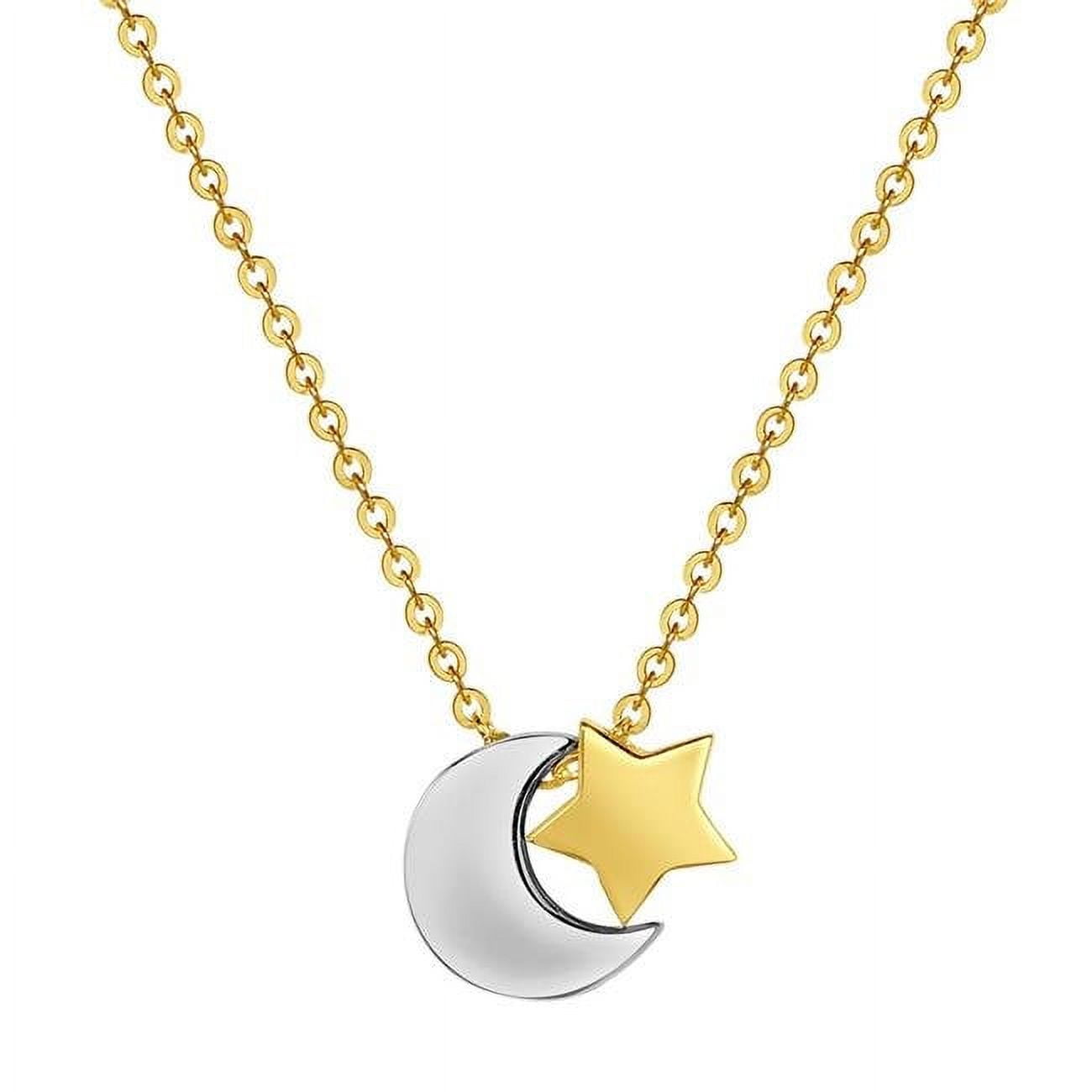 Picture of 14K Two Tone Gold Star & Moon Sliding Charm Necklace