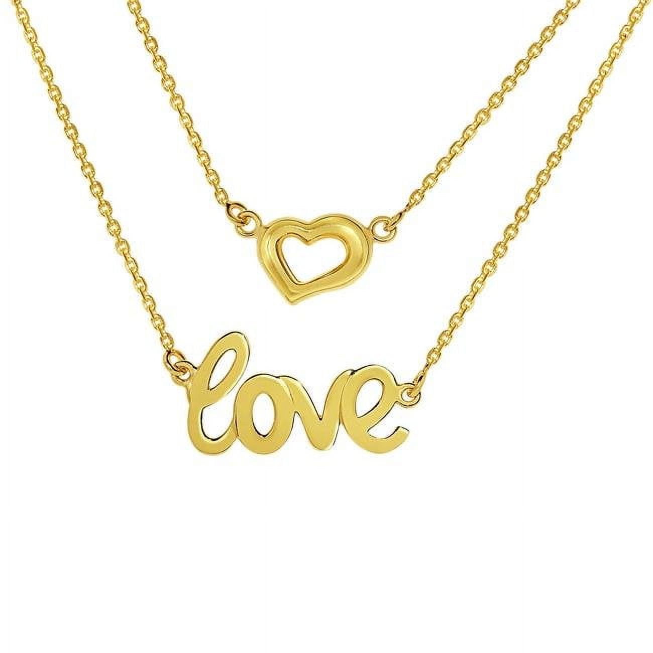 Picture of 14K Yellow Gold 2 Chain Line Love & Heart Charm Necklace