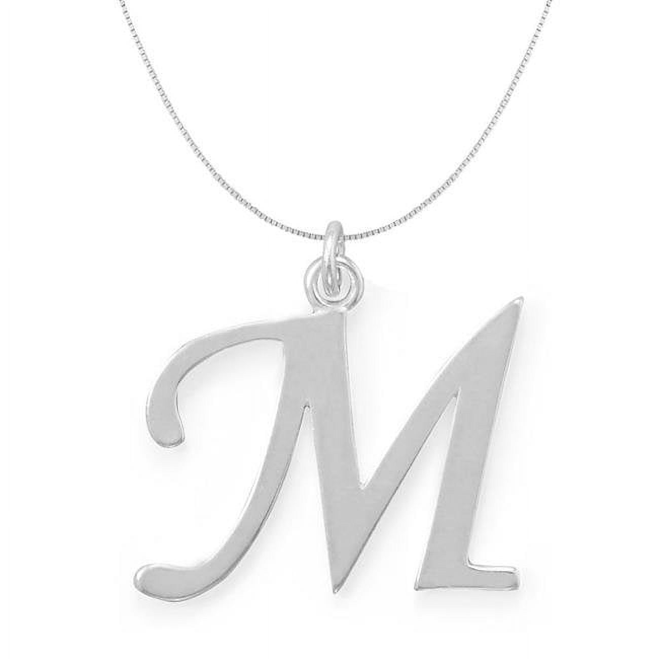 Picture of 16 in. Sterling Silver Initial Letter M Pendant with 0.70 mm Thin Box Chain