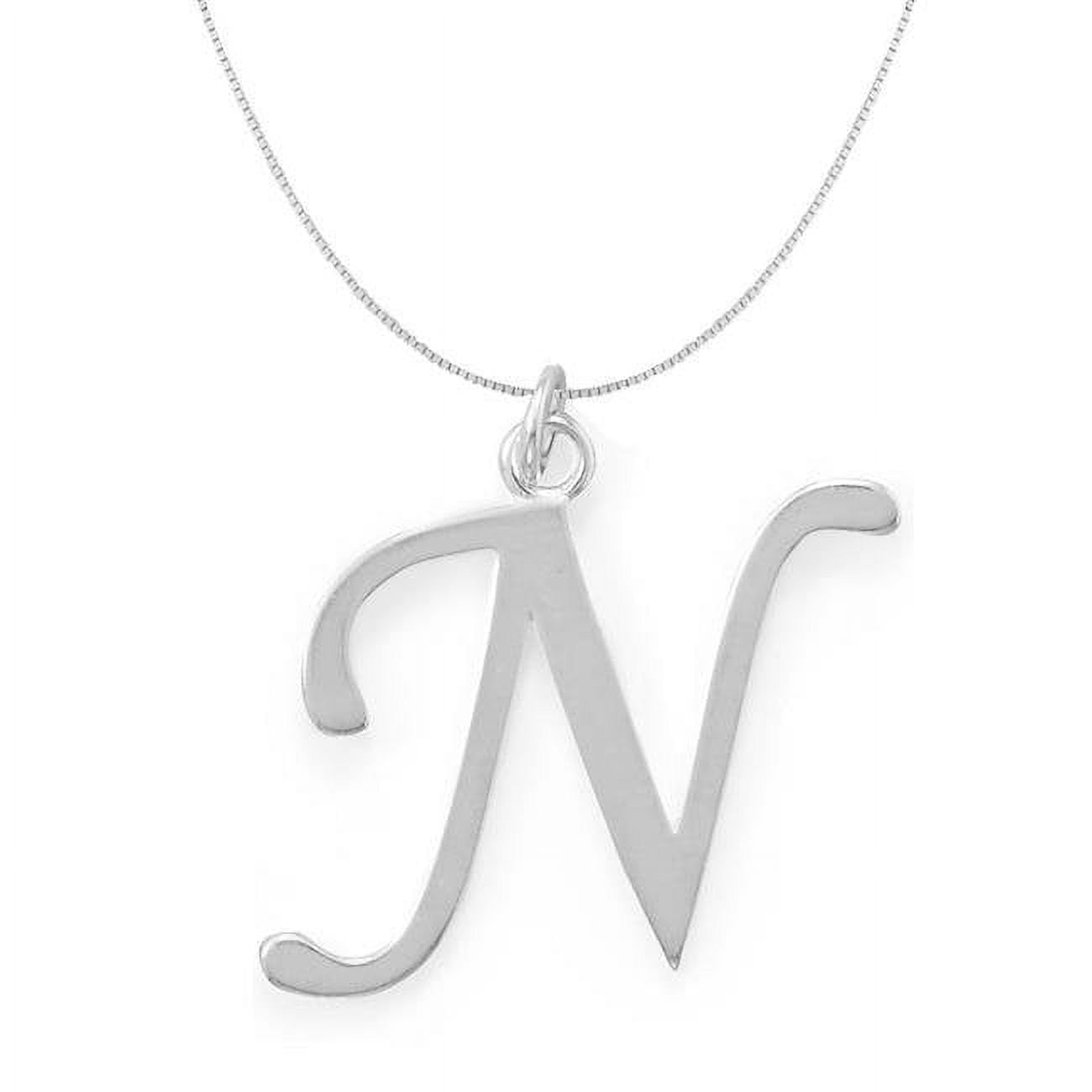 Picture of 16 in. Sterling Silver Initial Letter N Pendant with 0.70 mm Thin Box Chain
