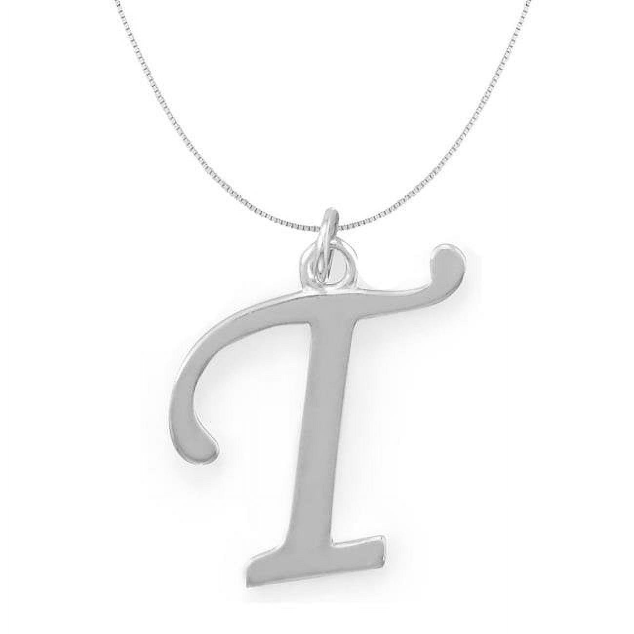 Picture of 16 in. Sterling Silver Initial Letter T Pendant with 0.70 mm Thin Box Chain