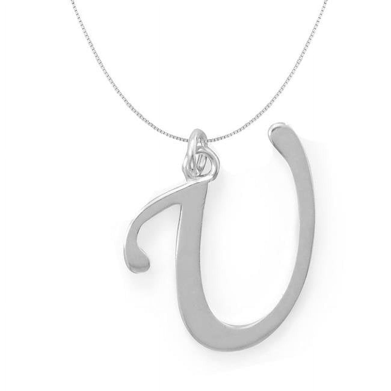 Picture of 18 in. Sterling Silver Initial Letter U Pendant with 0.70 mm Thin Box Chain
