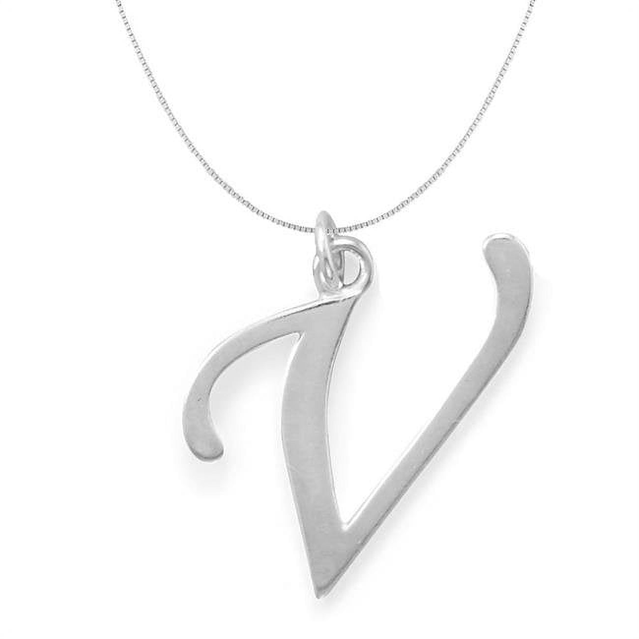Picture of 16 in. Sterling Silver Initial Letter V Pendant with 0.70 mm Thin Box Chain