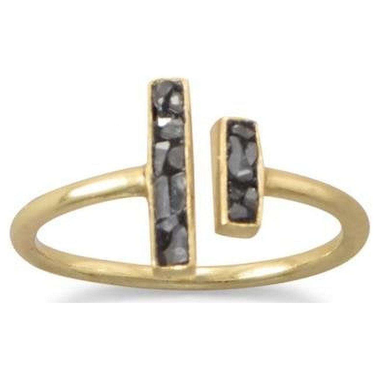 Picture of 14K Gold Plated Sterling Silver Open Bar Diamond Chip Ring - Size 7