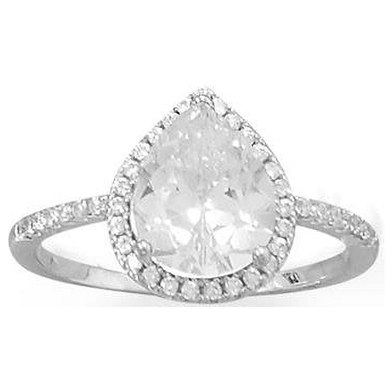 Picture of Precious Stars 83804-10 Sterling Silver Pear-Cut Cubic Zirconia Halo Engagement Ring - Size 10