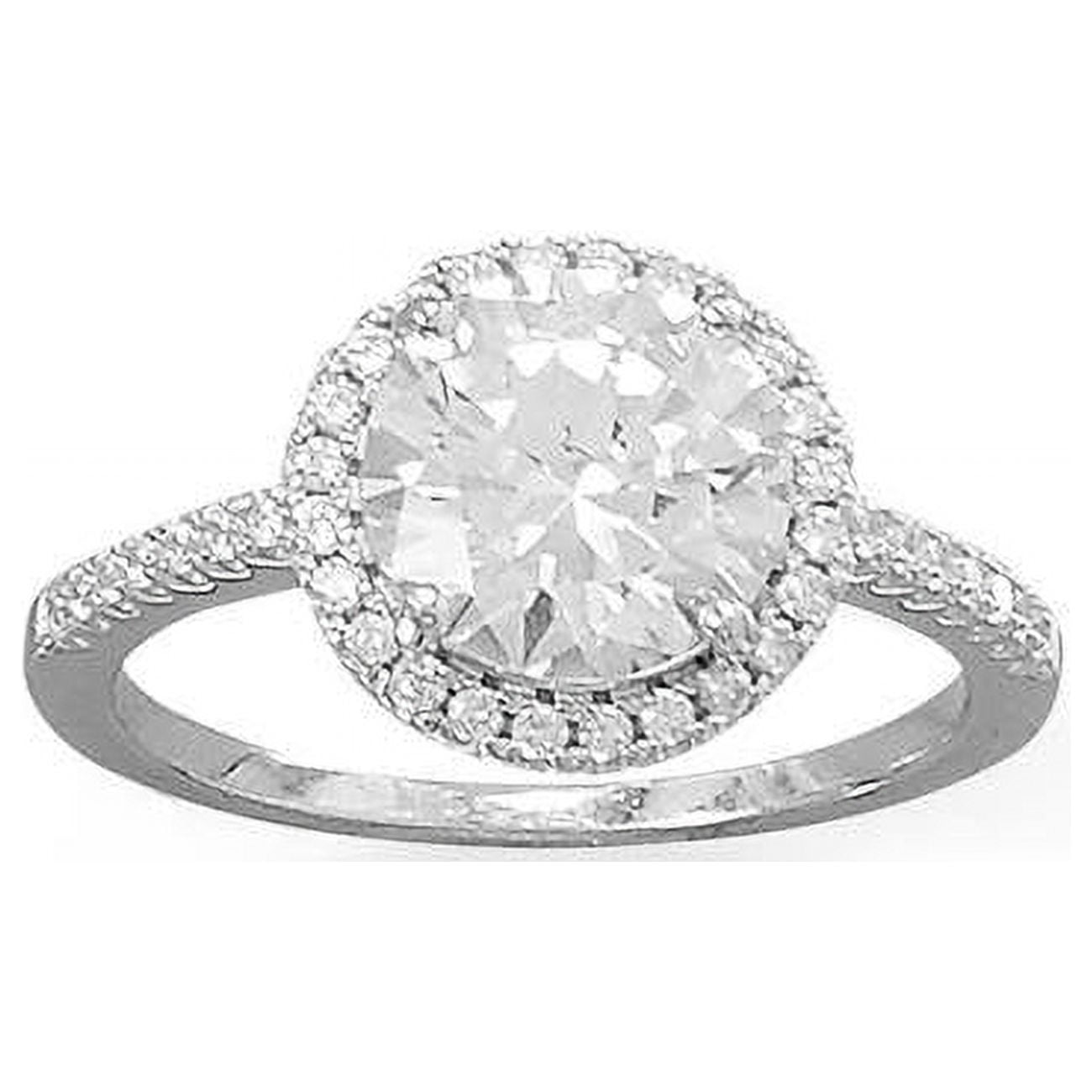 Picture of Precious Stars 83806-10 Sterling Silver Round-Cut Cubic Zirconia Halo Engagement Ring - Size 10