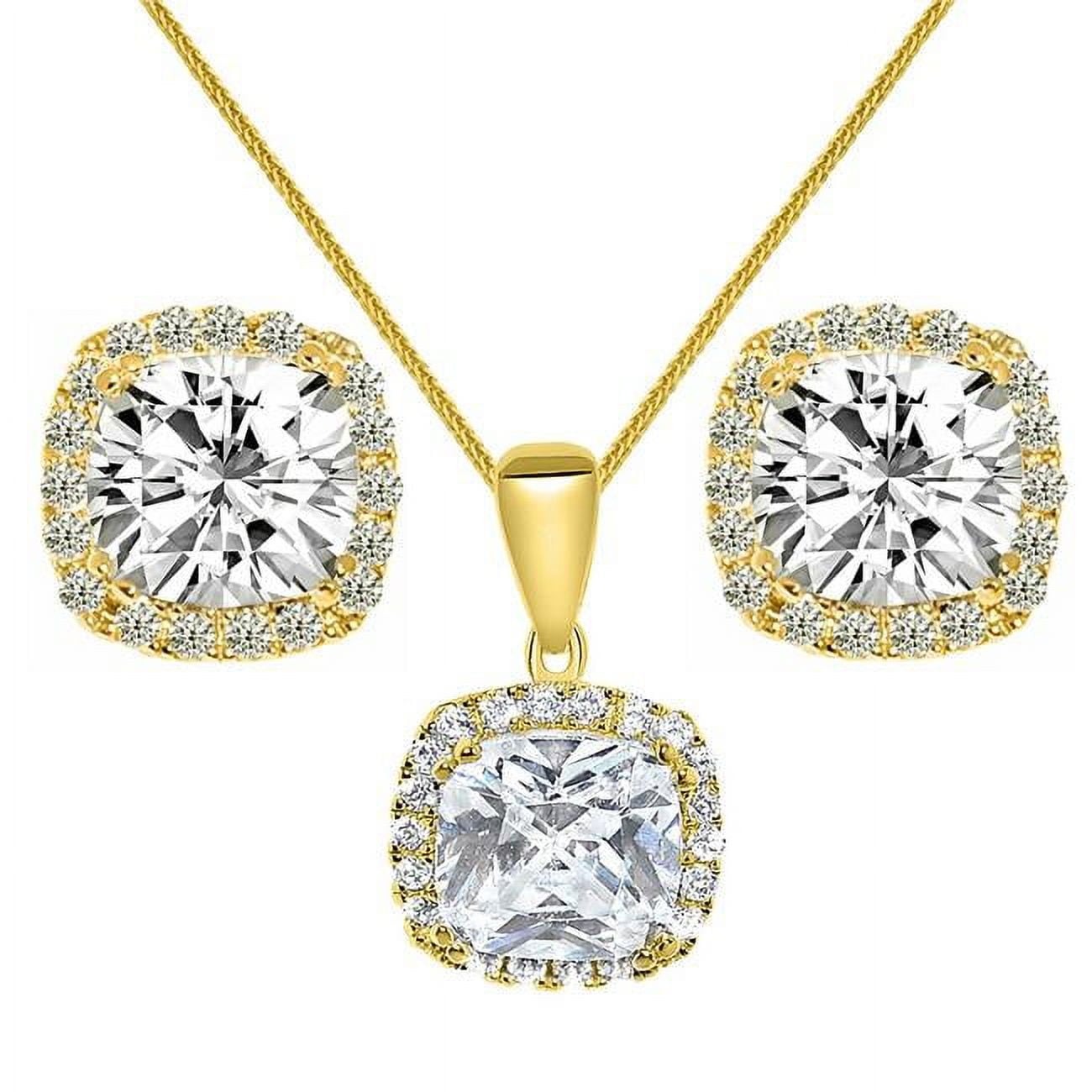 Picture of Precious Stars E1691-P2486-CH193-16 16 in. 14K Yellow Gold Cubic Zirconia Halo Earring & Pendant Set