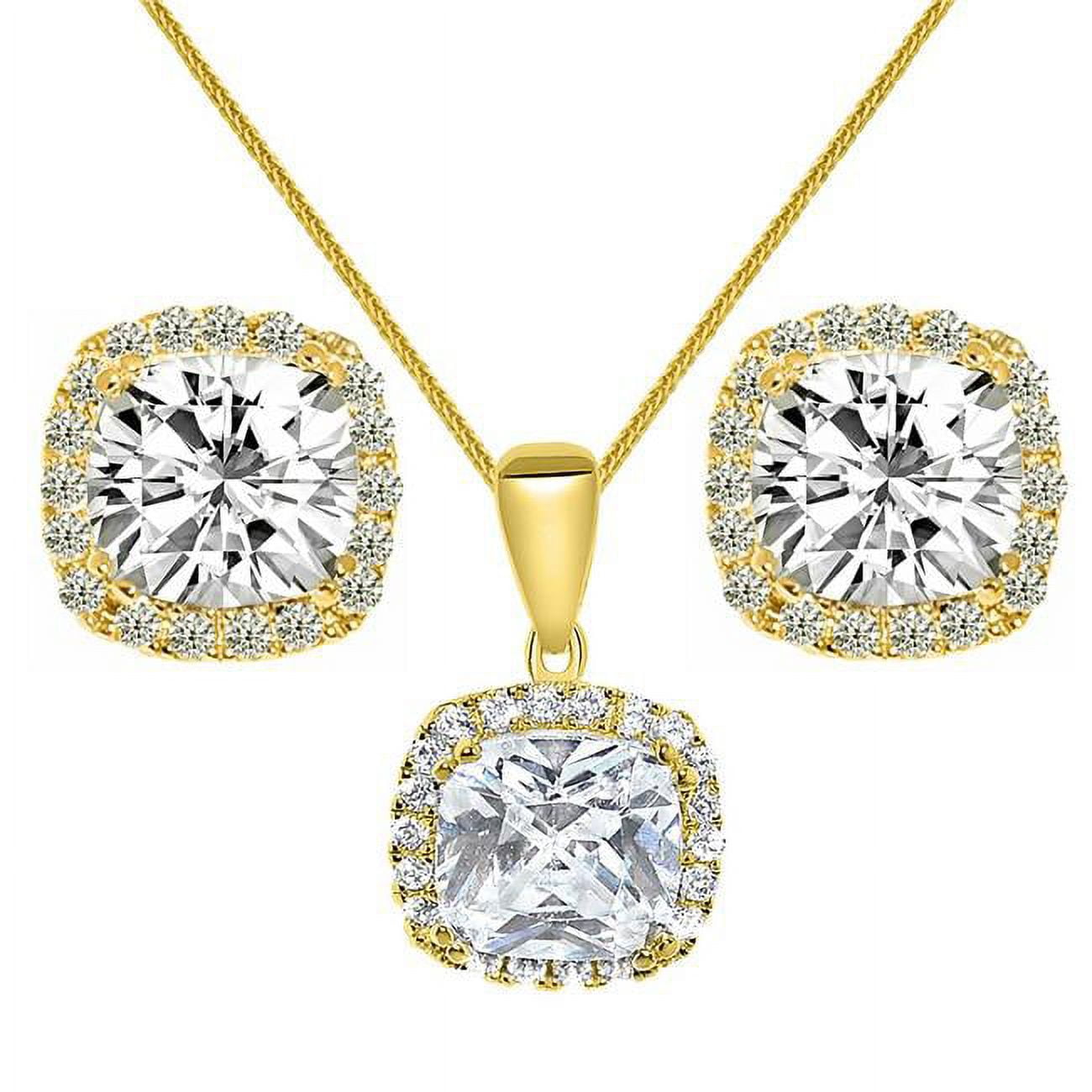 Picture of Precious Stars E1691-P2486-CH193-20 20 in. 14K Yellow Gold Cubic Zirconia Halo Earring & Pendant Set