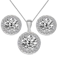 Picture of Precious Stars E1693-P2488-CH195-16 16 in. 14K White Gold Cubic Zirconia Double Halo Earring & Pendant Set