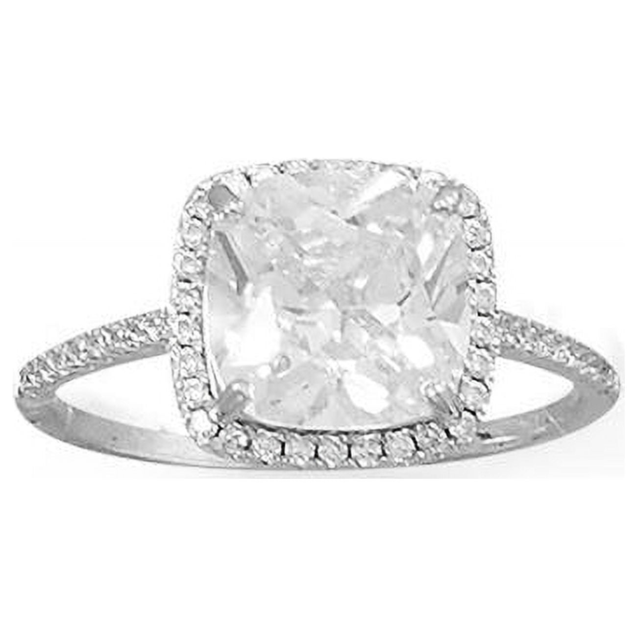 Picture of Precious Stars 83807-10 Sterling Silver Cushion-Cut Cubic Zirconia Halo Engagement Ring - Size 10