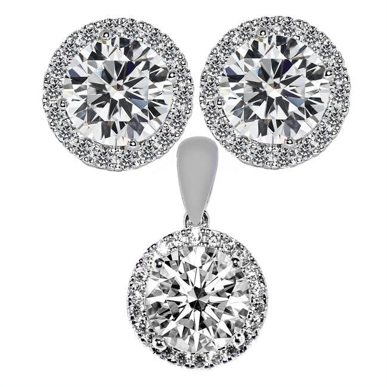 Picture of Precious Stars ER1687-PT2482 14K White Gold Cubic Zirconia Halo Earring & Pendant Set