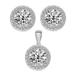 Picture of Precious Stars ER1693-PT2488 14K White Gold Cubic Zirconia Double Halo Earring & Pendant Set