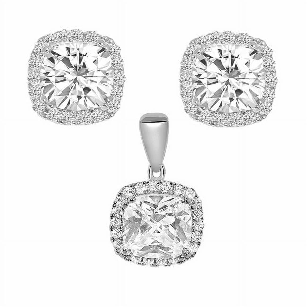 Picture of Precious Stars ER1694-PT2489 14K White Gold Cubic Zirconia Halo Earring & Pendant Set