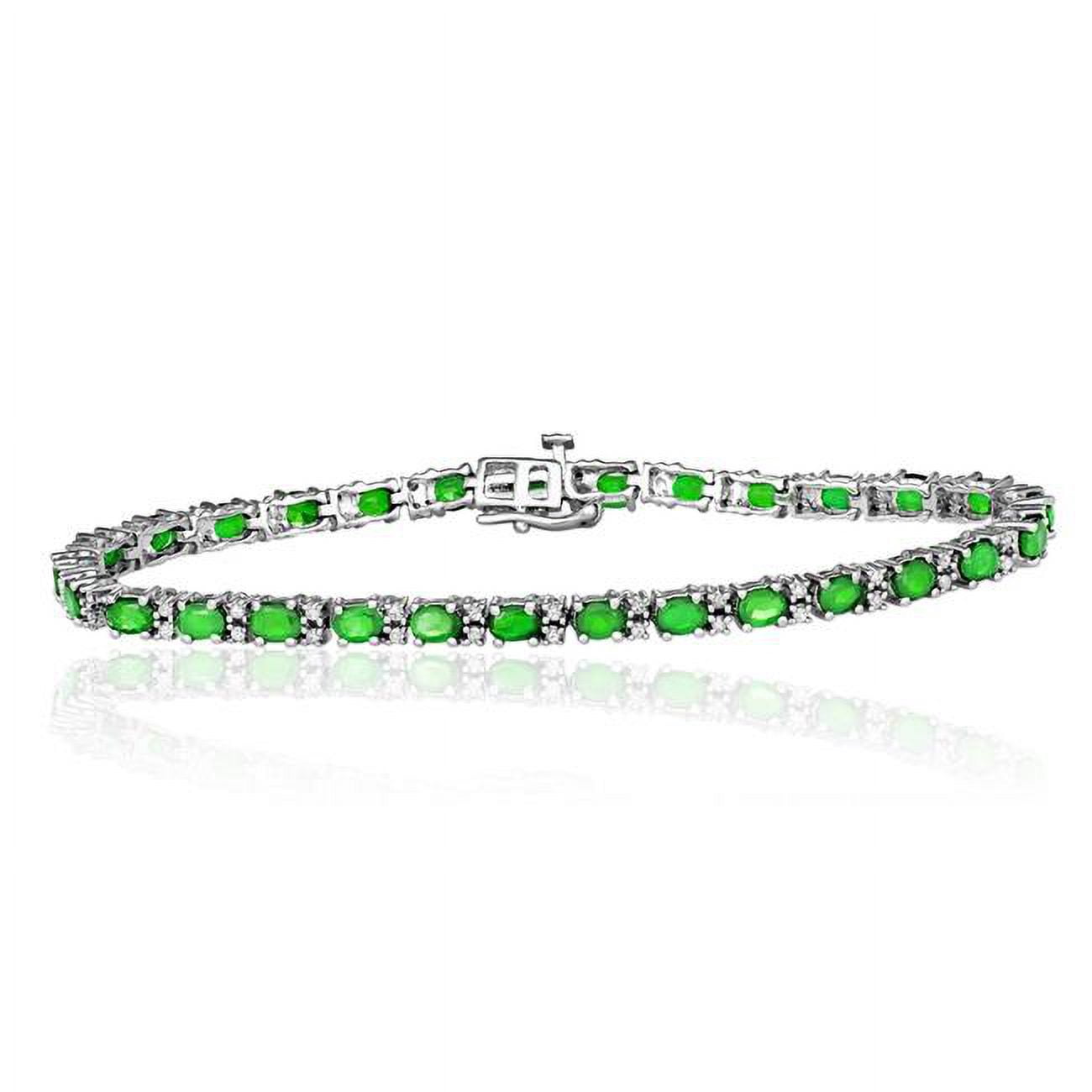 Picture of Dimaya Fine Jewelry HET-BS0073EM-W Sterling Silver 0.50ct TGW Green Emerald 8-inch Link Bracelet