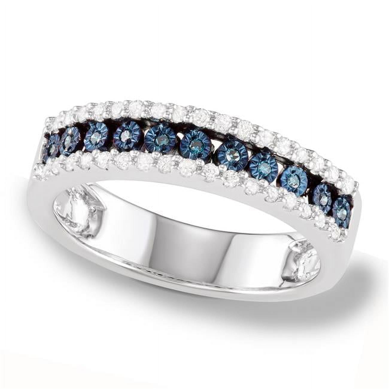 Picture of Precious Stars HERI1505BLU-W-sz8 Sterling Silver 0.25ct TDW Blue and White Diamond Three-row Band