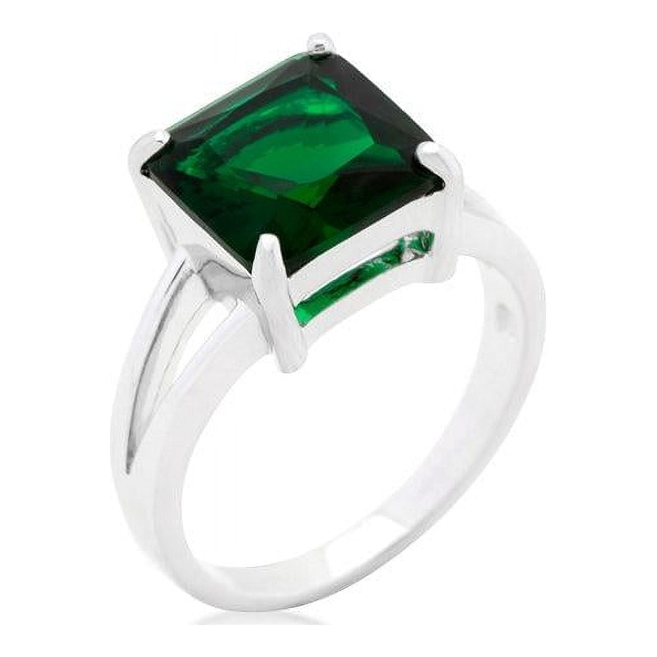 Silvertone Princess-Cut Emerald Green Cubic Zirconia Ring -  The Gem Collection, TH2951475