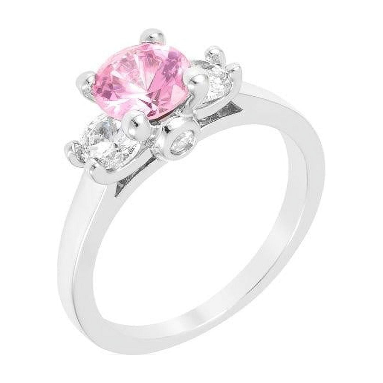 Picture of Precious Stars R07605R-C12-09 Precious Stars Silvertone Pink Round Cubic Zirconia Triplet Ring