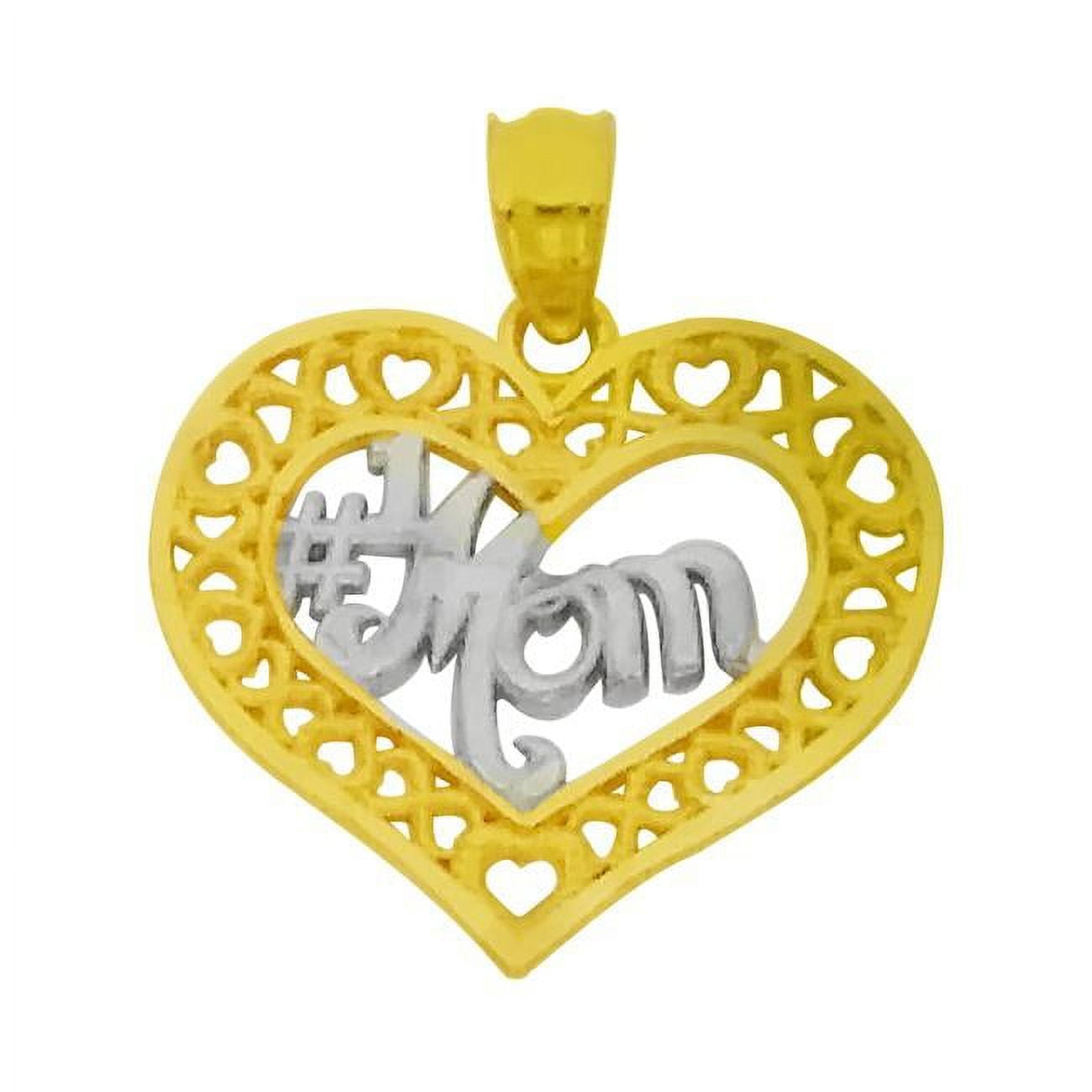 Picture of Precious Stars Jewelry 14k Two Tone Gold Open Heart &apos;#1 Mom&apos; Mother&apos;s Day Pendant Charm
